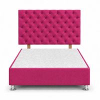 Cama Tapizada Aria Cromo Capitoné Fucsia 2 Plazas