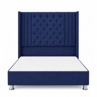 Cama Tapizada Confort Aurora Capitoné Cromo Azul 2 Plz