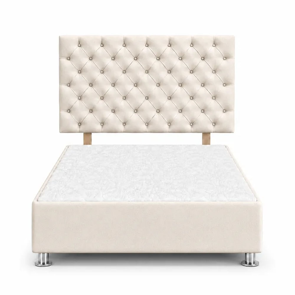 Cama Tapizada Aria Cromo Capitoné Ivory 2 Plazas Ivory