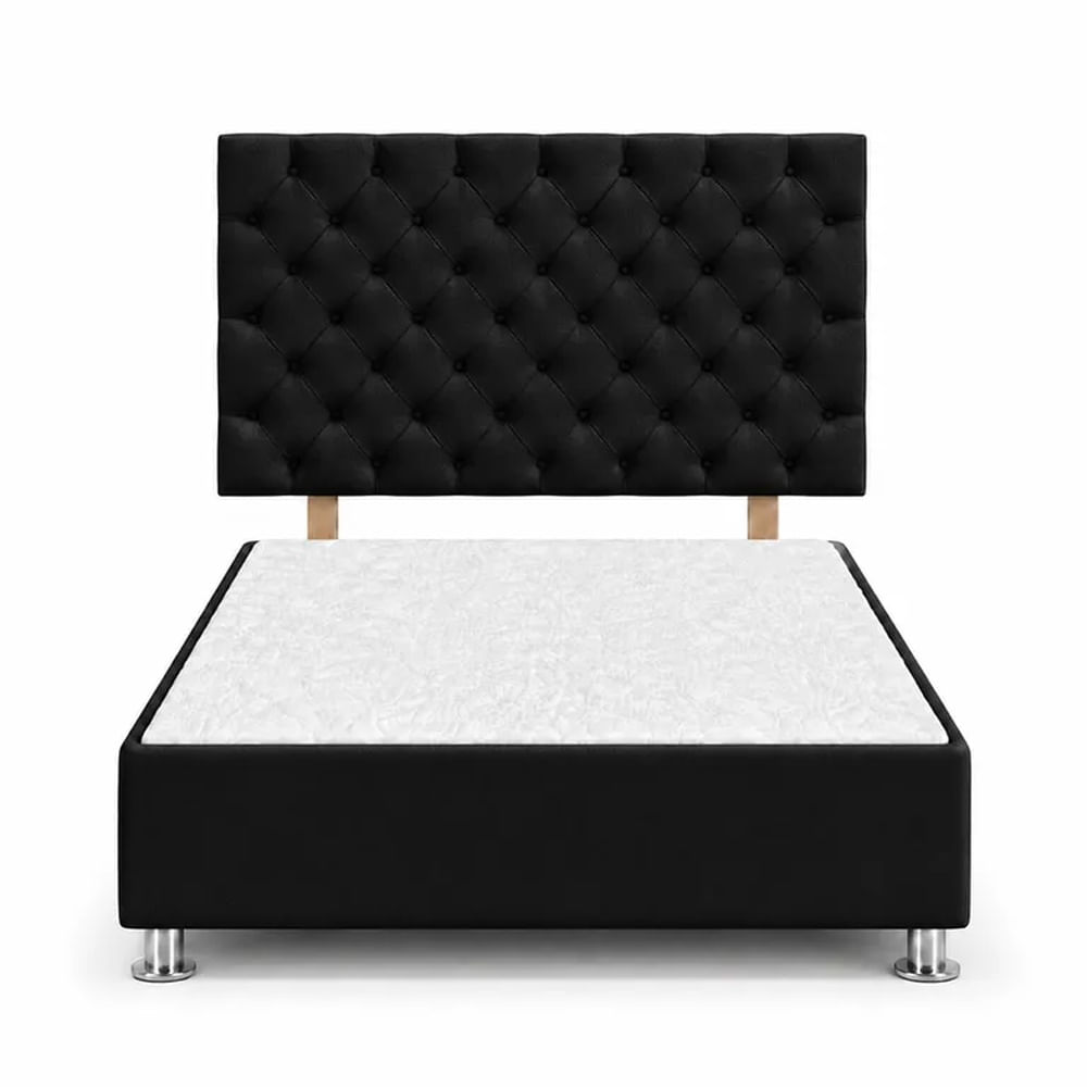 Cama Tapizada Aria Cromo Capitoné Negro 2 Plazas Negro