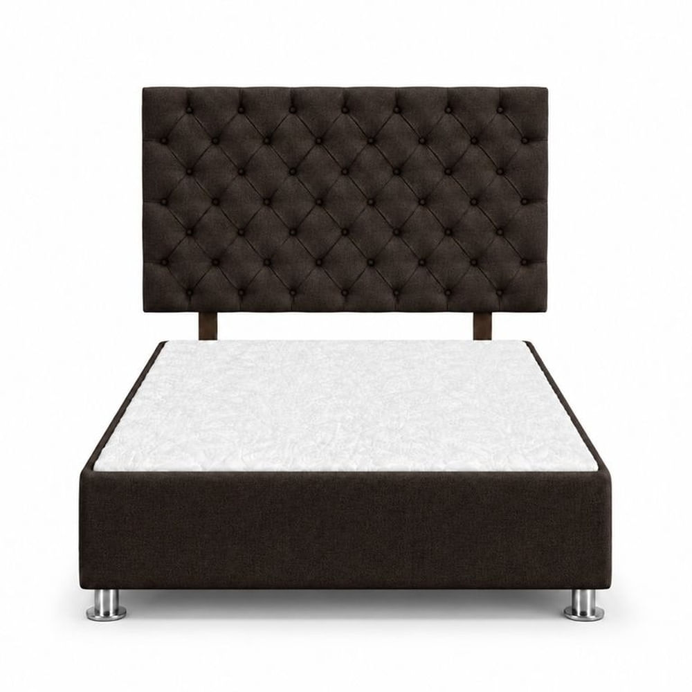 Cama Tapizada Aria Cromo Capitoné Chocolate 2 Plazas Chocolate