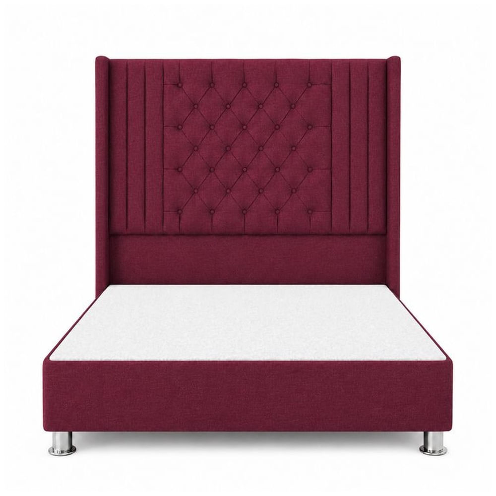 Cama Tapizada Confort Aurora Capitoné Cromo Guinda 2 Plz Guinda