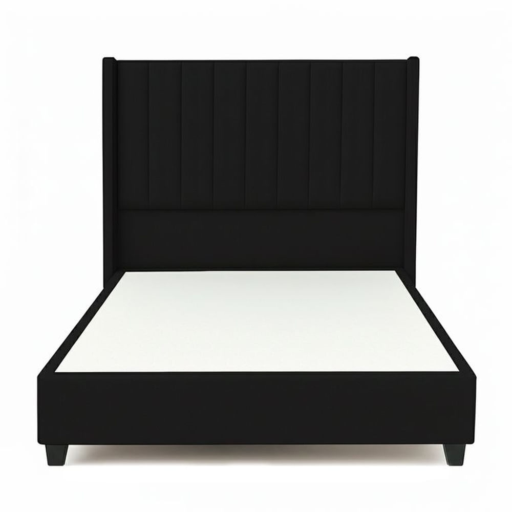 Cama Tapizada Confort Lineal Negro 2 Plazas Negro