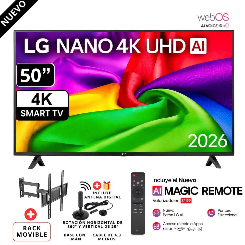 TELEVISOR LG 50 NANO 4K UHD AI Smart TV 50NU800BPSB 2026 - RACK  GIRATORIO