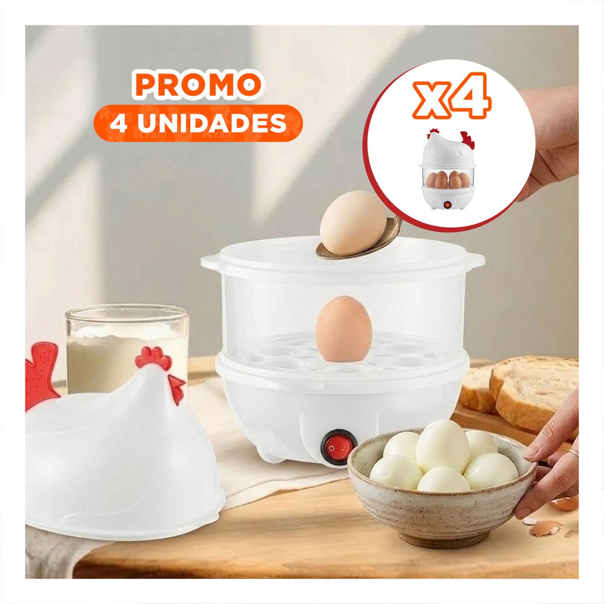 Pack4 Cocina Vapor de Huevos Blanco con 2 Niveles para Cocina Saludable YRegalo Sticker