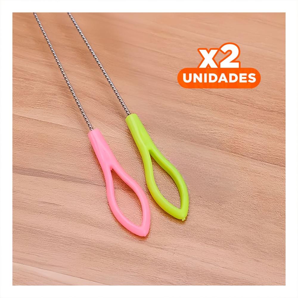 Pack2 Brocha que Limpia Cañitas y Accesorios 2pzs 19.5cm Verde y Rosado