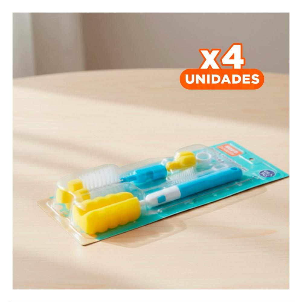 Pack4 Brocha que Mantiene Higiene Completa en Casa 6pzs Base Celeste Y Papel Regalo
