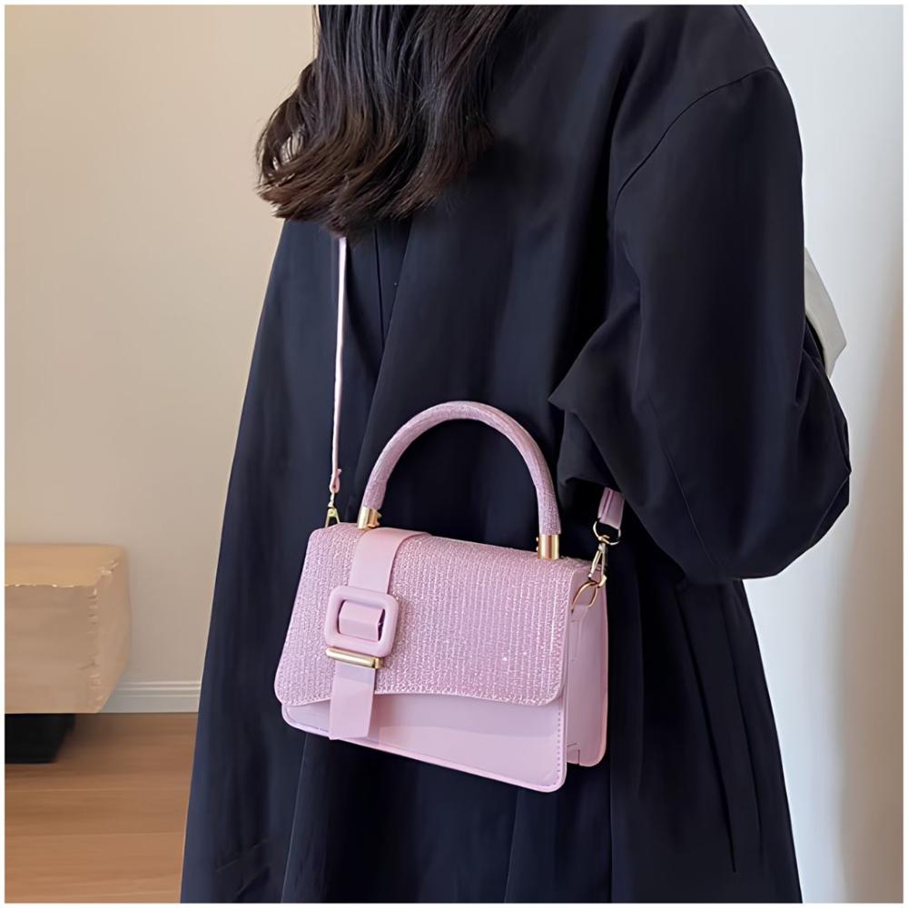 Cartera de Mano con Brillos con Asa y Correa Ajustable Diseño Elegante Rosado