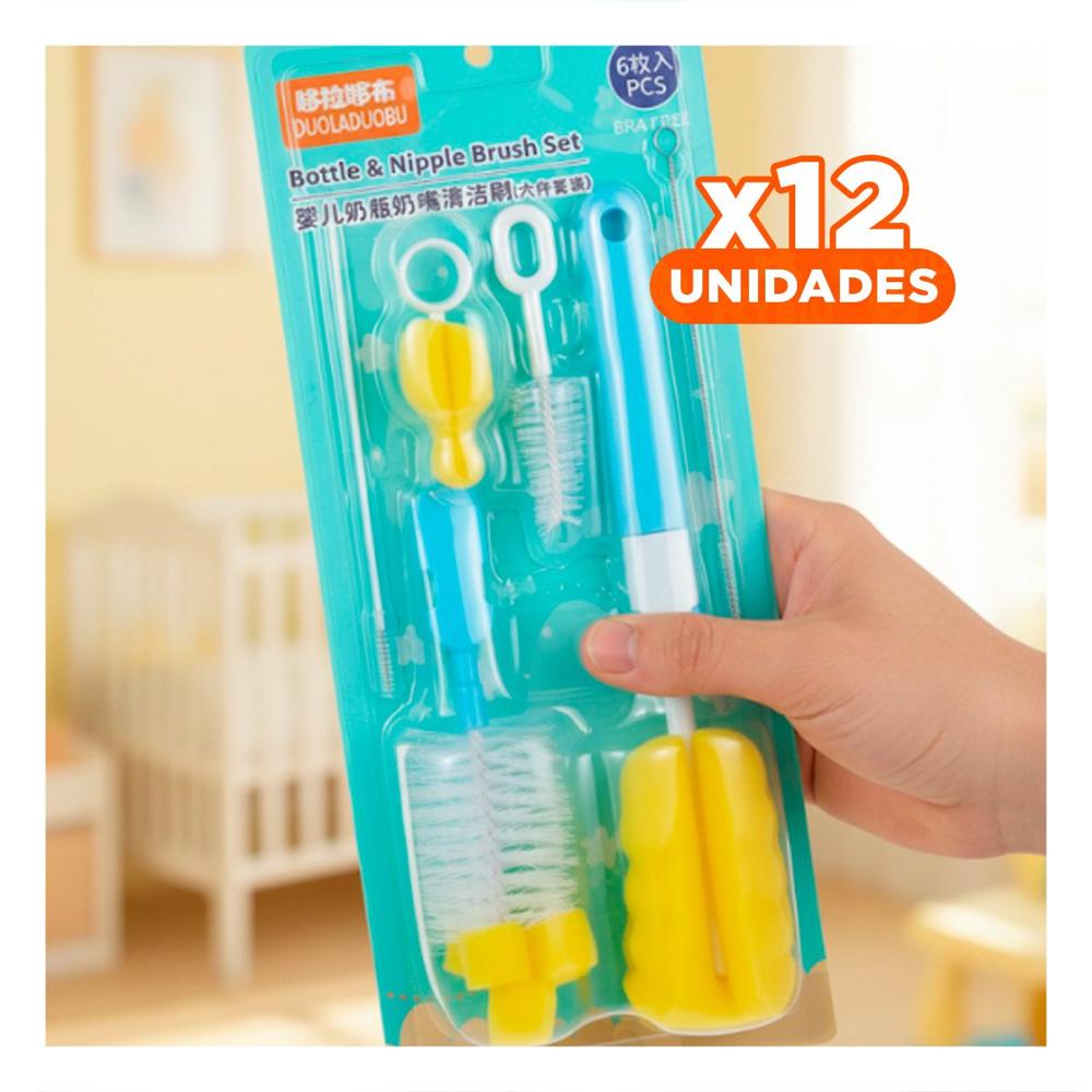 Pack12 Articulo Practico para Mantener Biberones Impecables 6pzs Base Celeste Y Regalo Sticker