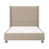 Cama Tapizada Confort Capitoné Cromo Beige 1.5 Plz
