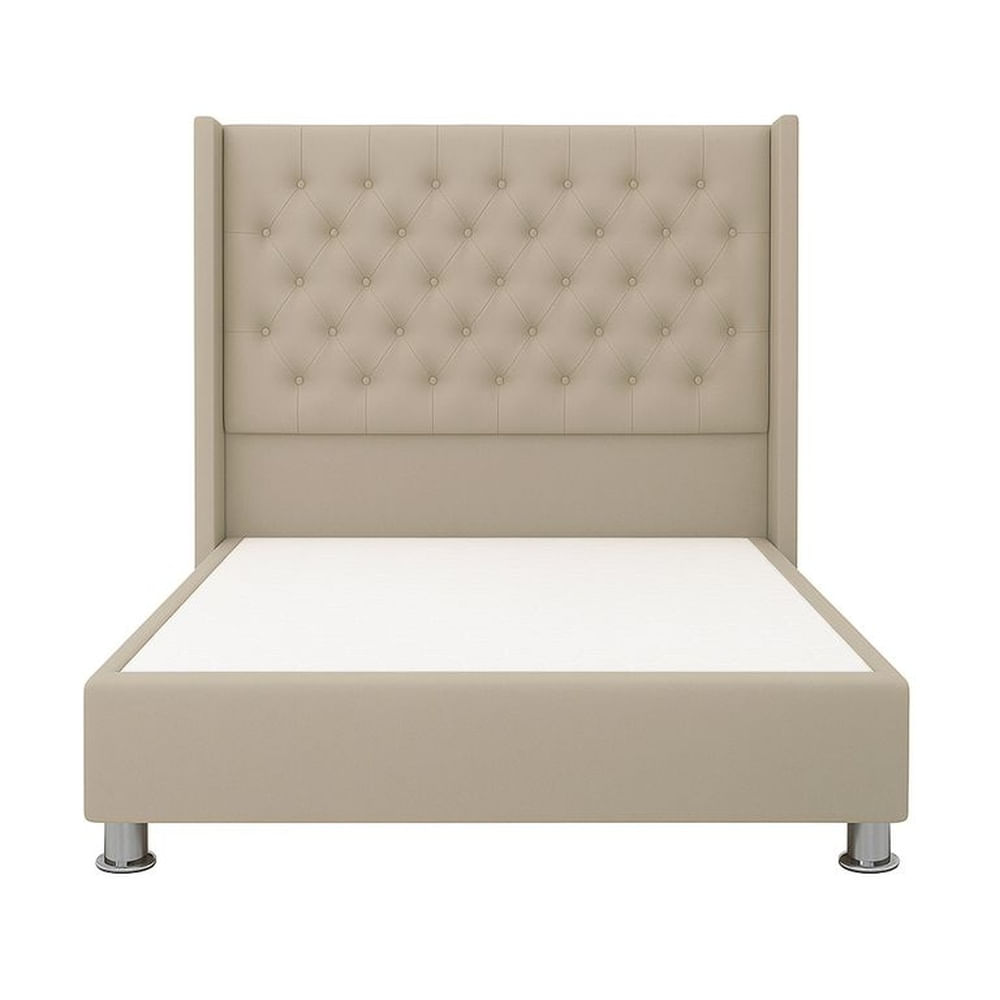Cama Tapizada Confort Capitoné Cromo Beige 1.5 Plz Beige