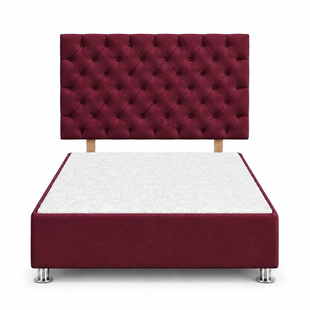 Cama Tapizada Aria Cromo Capitoné Guinda 1.5 Plz Guinda
