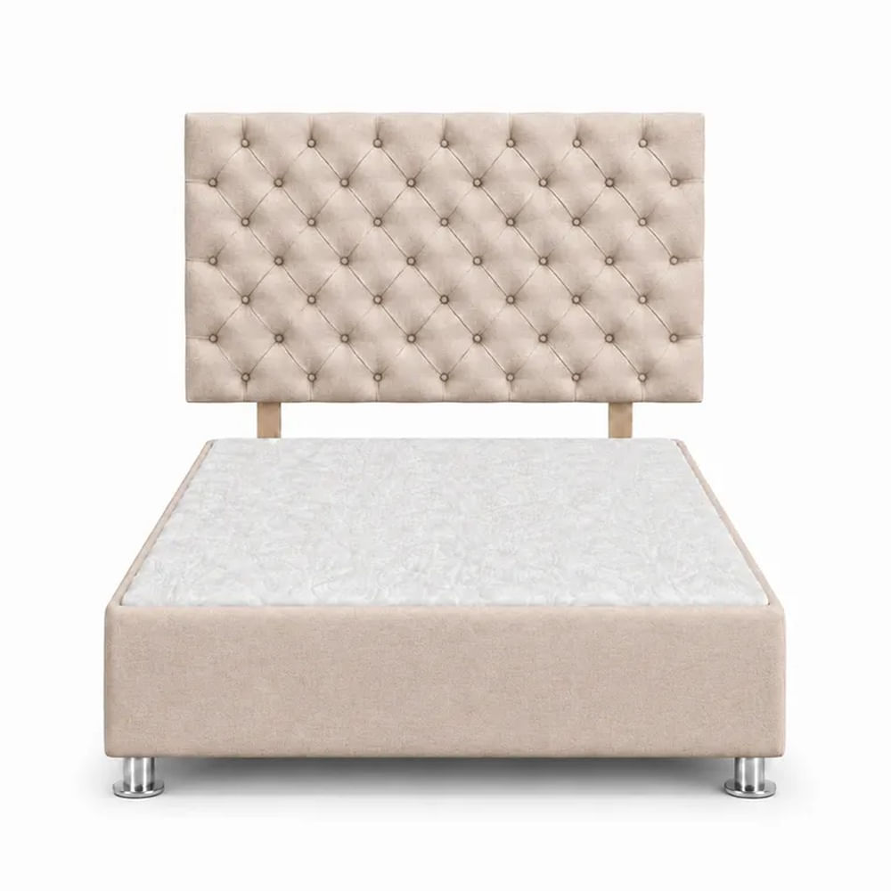Cama Tapizada Aria Cromo Capitoné Beige 1.5 Plz Beige