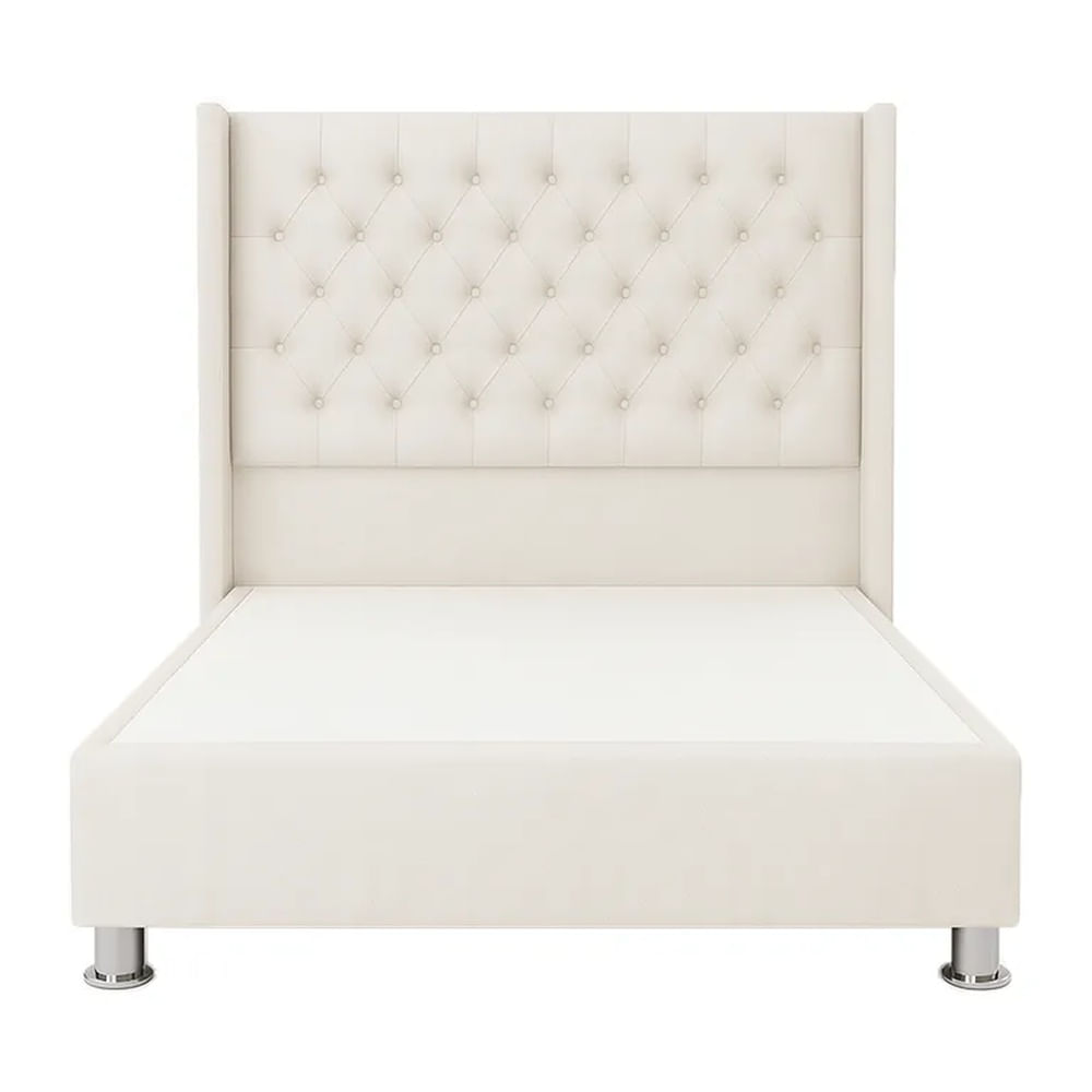Cama Tapizada Confort Capitoné Cromo Ivory 1.5 Plz Ivory