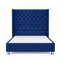 Cama Tapizada Confort Capitoné Cromo Azul 1.5 Plz