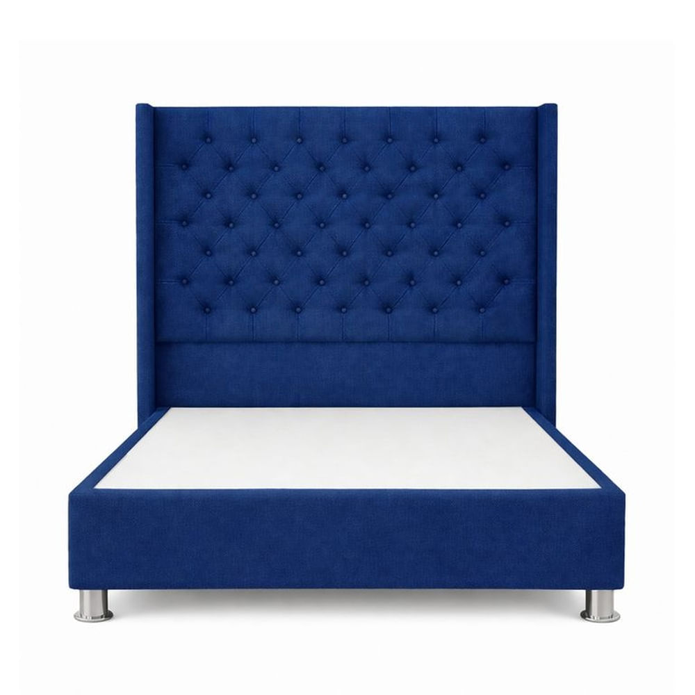 Cama Tapizada Confort Capitoné Cromo Azul 1.5 Plz Azul