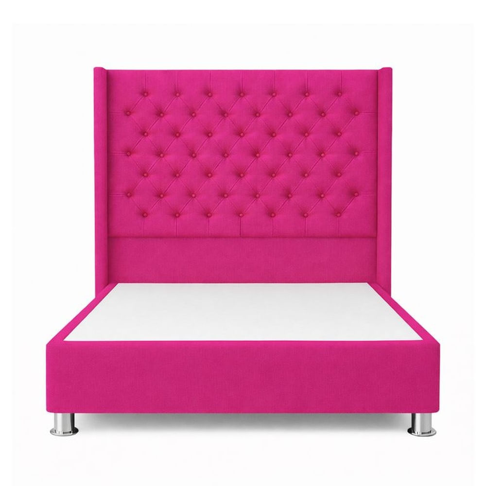 Cama Tapizada Confort Capitoné Cromo Fucsia 1.5 Plz Fucsia