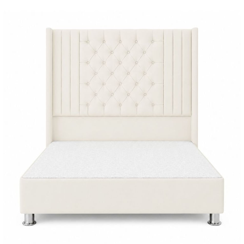 Cama Tapizada Confort Aurora Capitoné Cromo Ivory 1.5 Plz Ivory