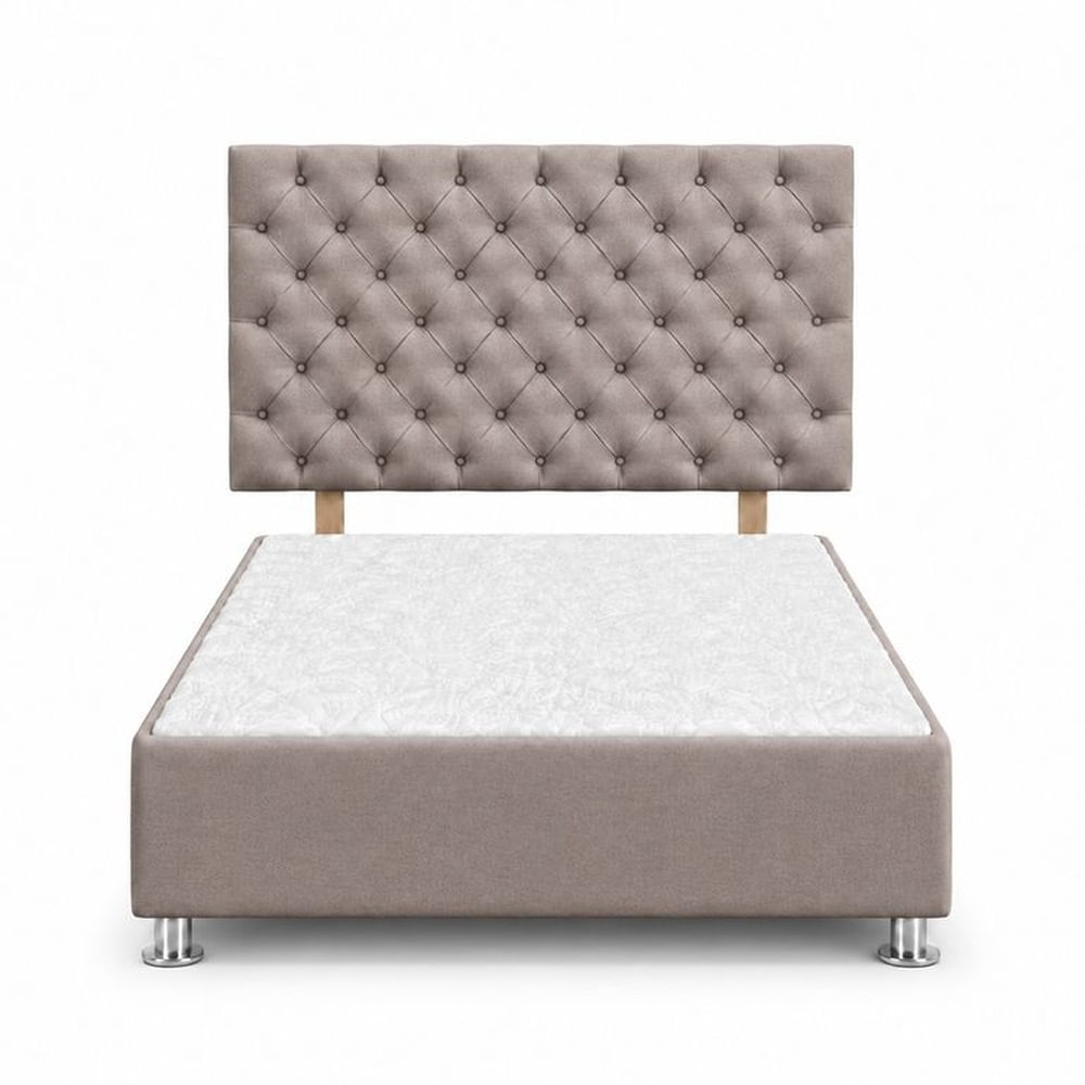 Cama Tapizada Aria Cromo Capitoné Tabaco 1.5 Plz Tabaco