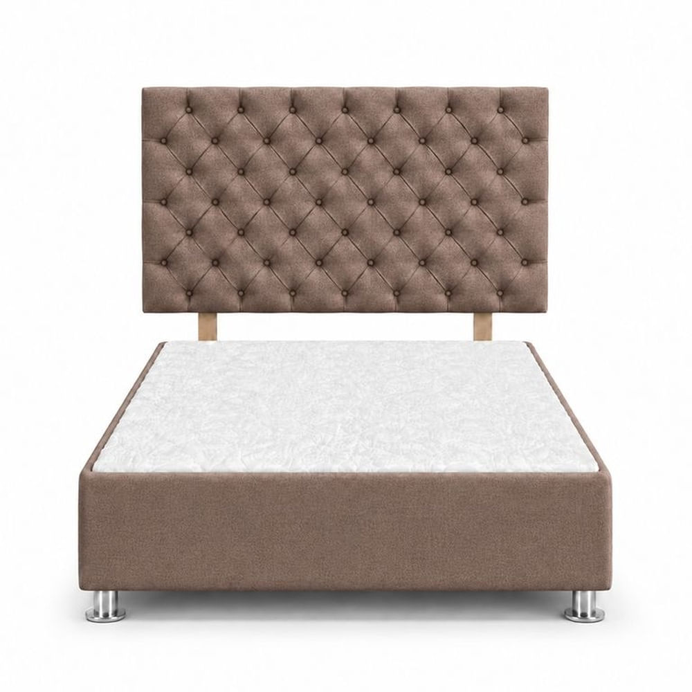 Cama Tapizada Aria Cromo Capitoné Marrón 1.5 Plz Marrón