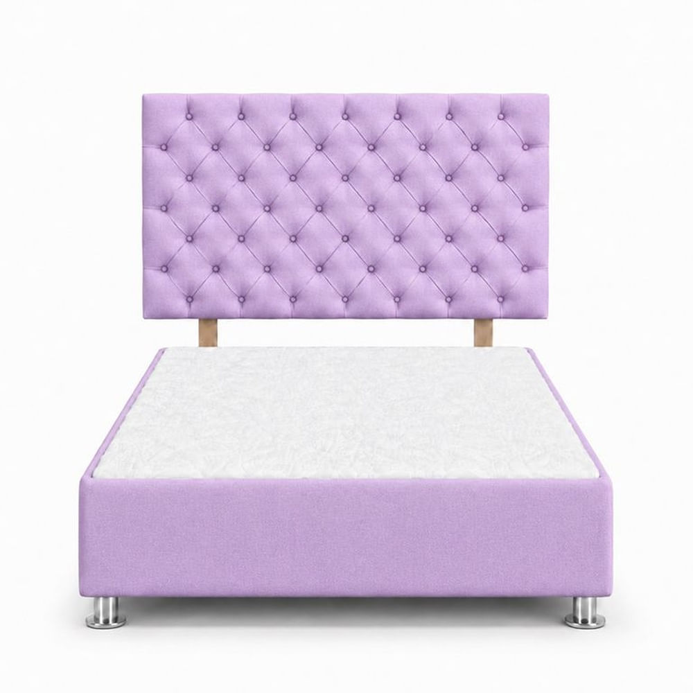 Cama Tapizada Aria Cromo Capitoné Lila 1.5 Plz Lila