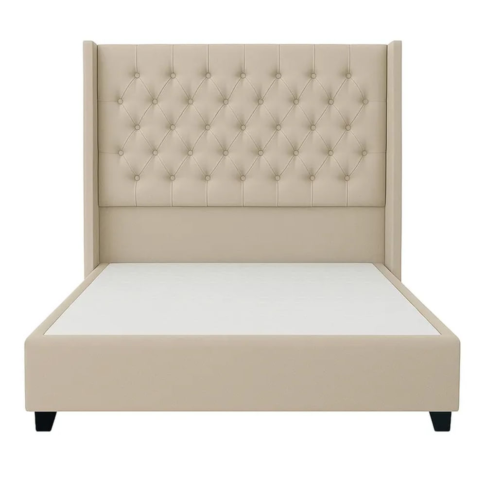 Cama Tapizada Confort Capitoné Beige 1.5 Plz Beige