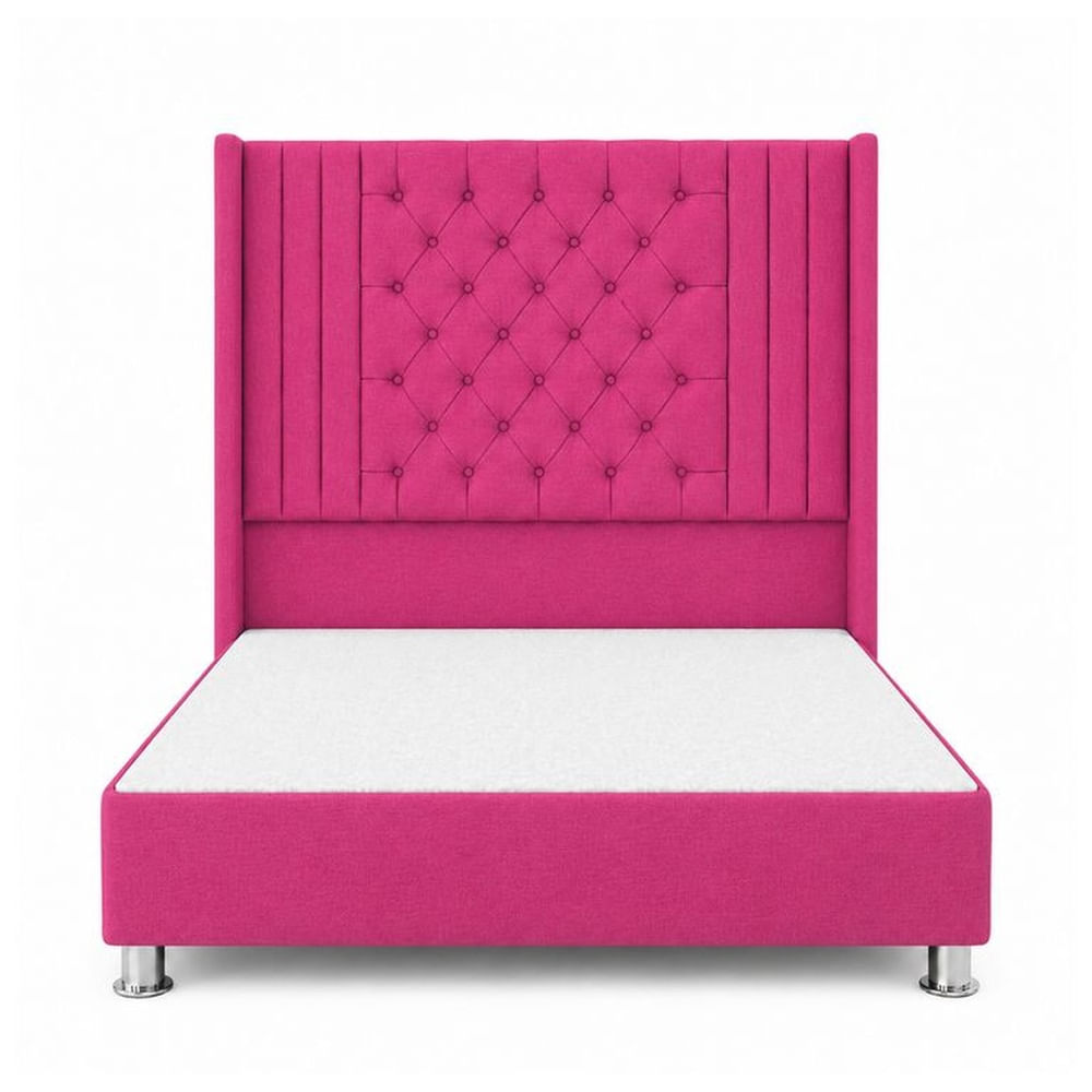 Cama Tapizada Confort Aurora Capitoné Cromo Fucsia 1.5 Plz Fucsia