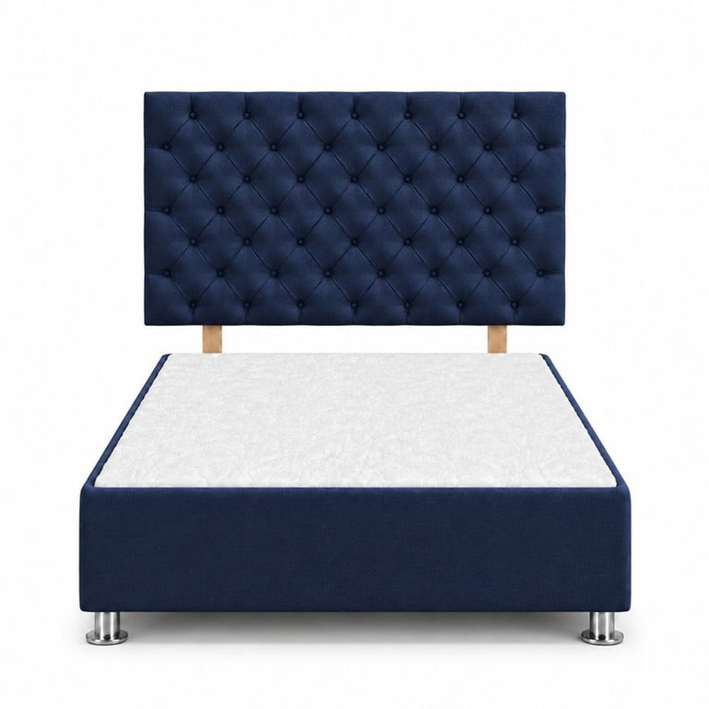 Cama Tapizada Aria Cromo Capitoné Azul 1.5 Plz Azul
