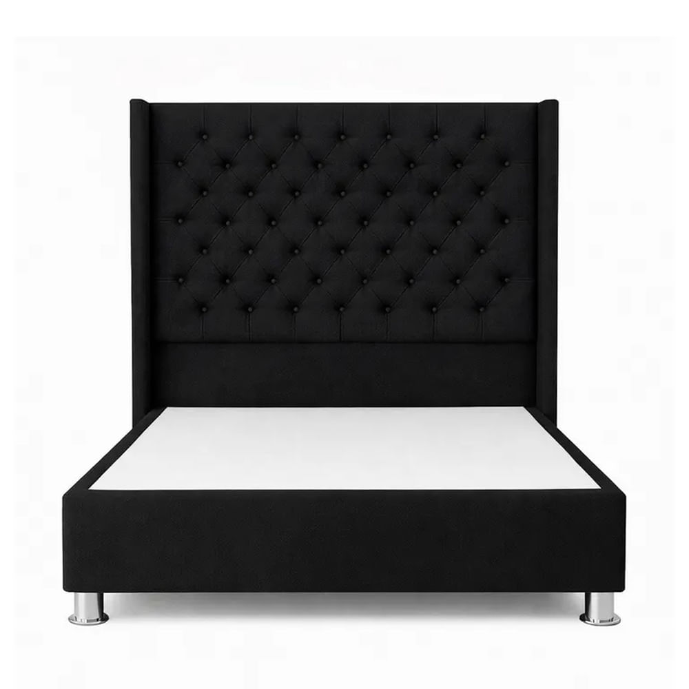Cama Tapizada Confort Capitoné Cromo Negro 1.5 Plz Negro