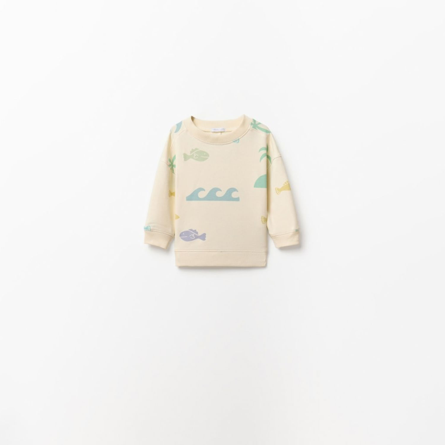 Polera Bebe Niño Sfera Estampado Peces Blanco Roto 9-12M
