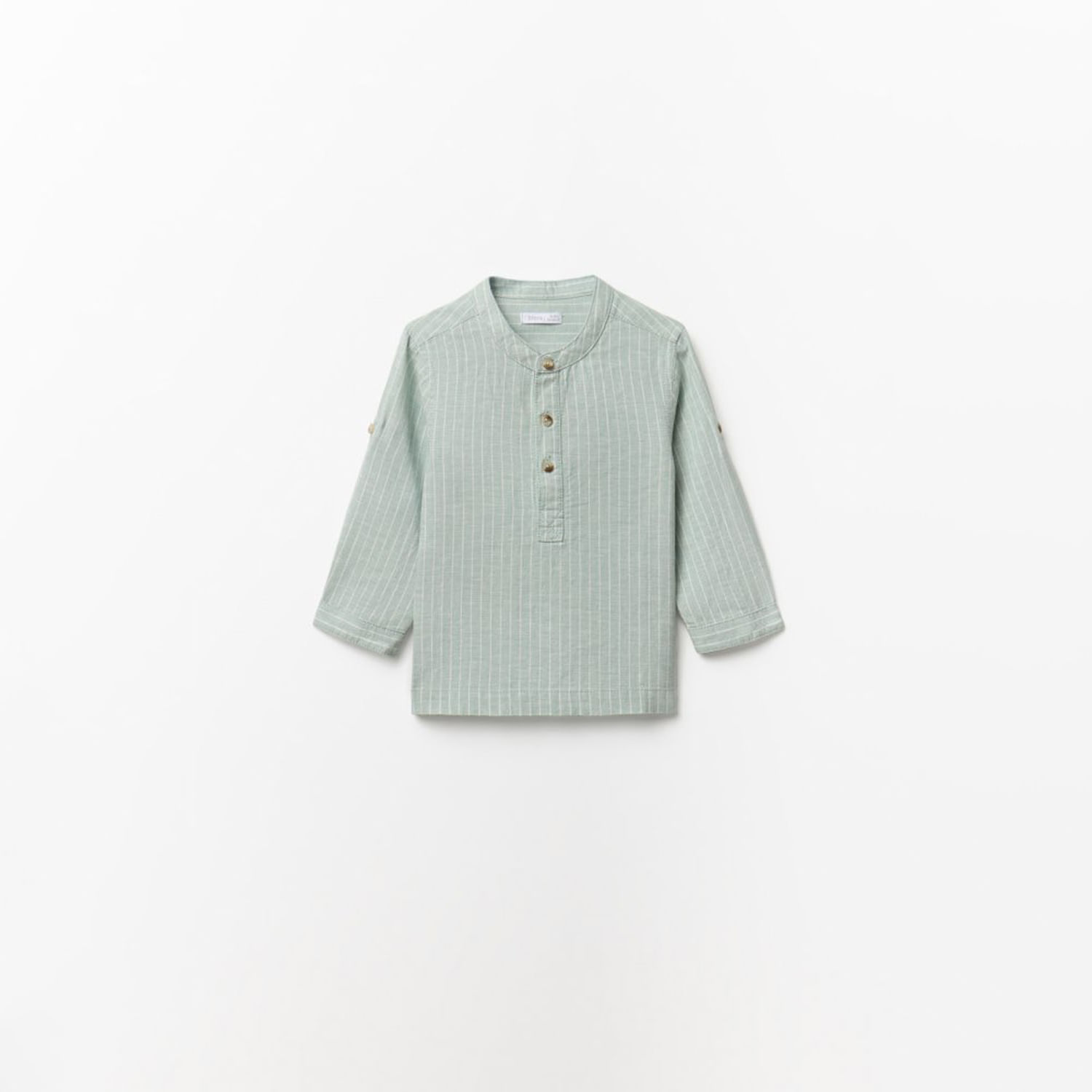 Camisa Bebe Niño Sfera Algodon Lino Rayas Verde 9-12M