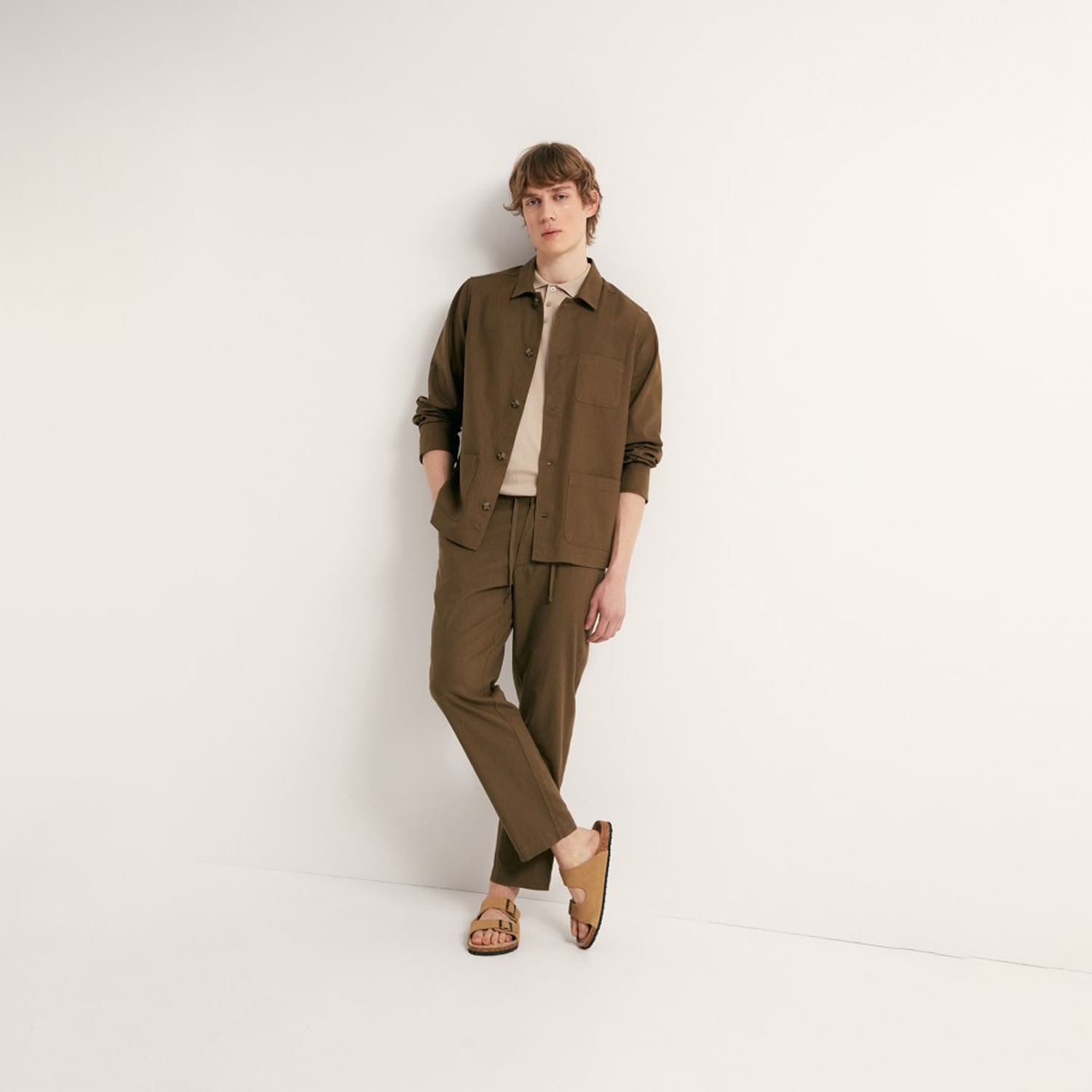 Camisa Hombre Sfera Lino Kaki L
