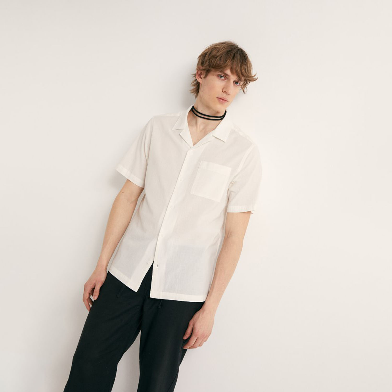 Camisa Hombre Sfera Manga Corta Wrinkled Crudo M