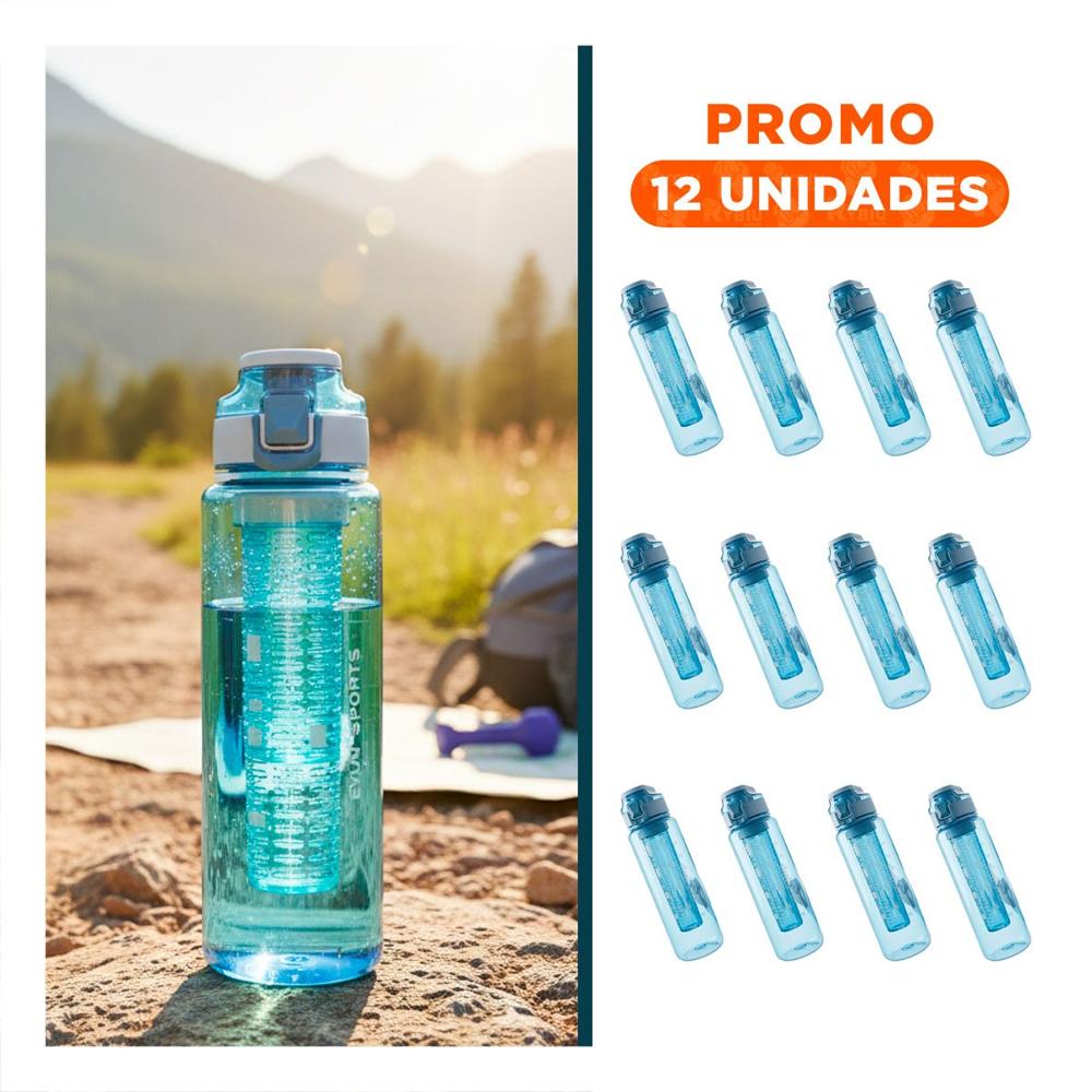 Pack12 Copa Portatil con Filtro 1000ml Azul Transparente para Beber en Casa o Oficina