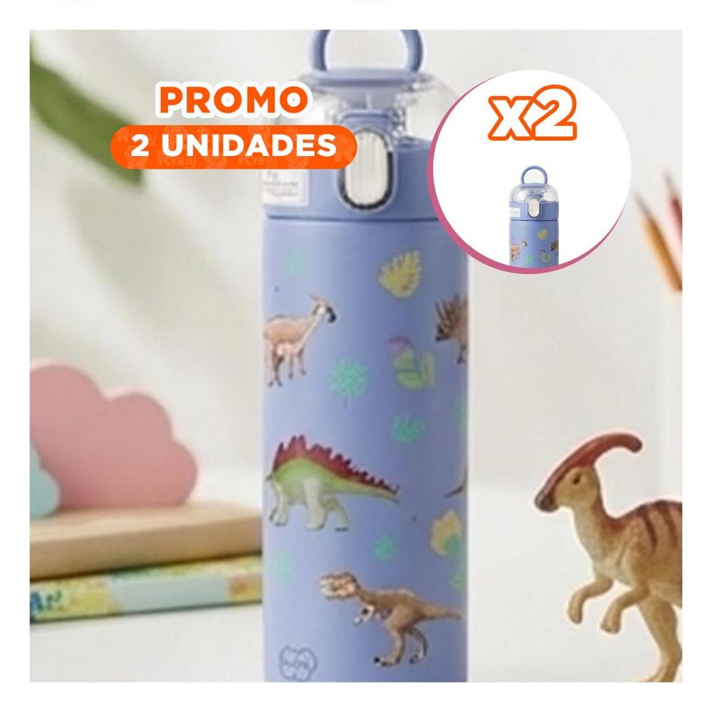 Pack2 Copo 420ml Dinosaurio Azul para Ninos con Tapa Facil de Abrir