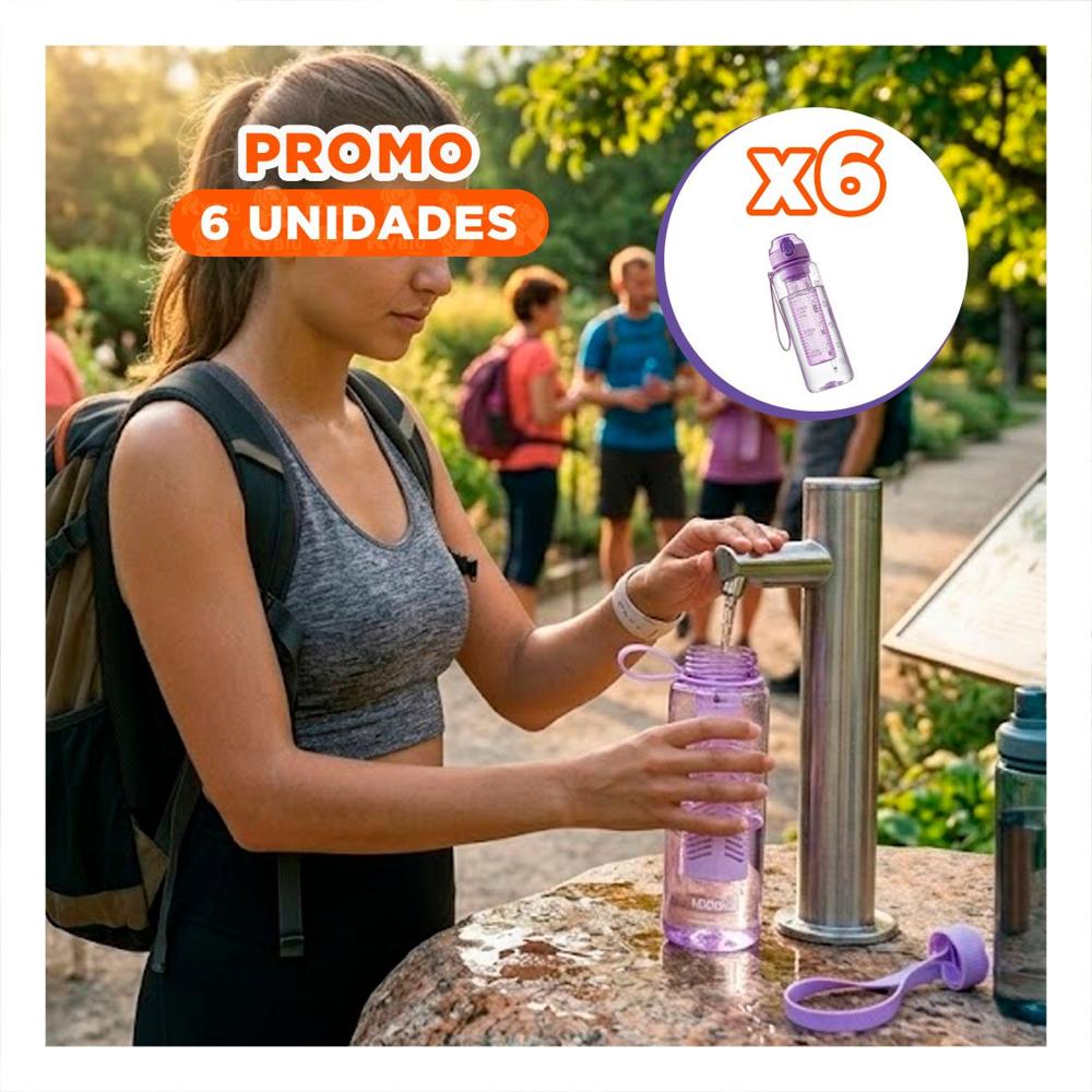 Pack6 Suministro de Agua con Filtro 1000ml Lila Transparente para Actividades YPapel Regalo