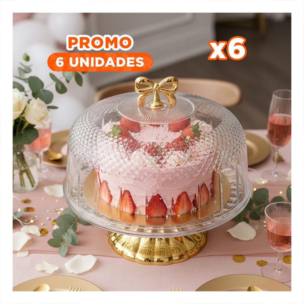 Pack6 Contenedor con Cupula Transparente Lazo Dorado 33.5x26cm Uso Diario Y Papel Regalo