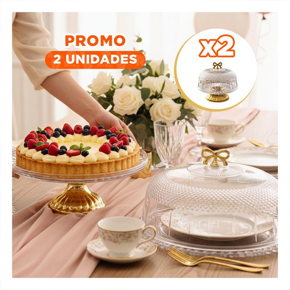 Pack2 Tapa con Cupula Transparente Lazo Dorado 33.5x26cm Para Exhibir