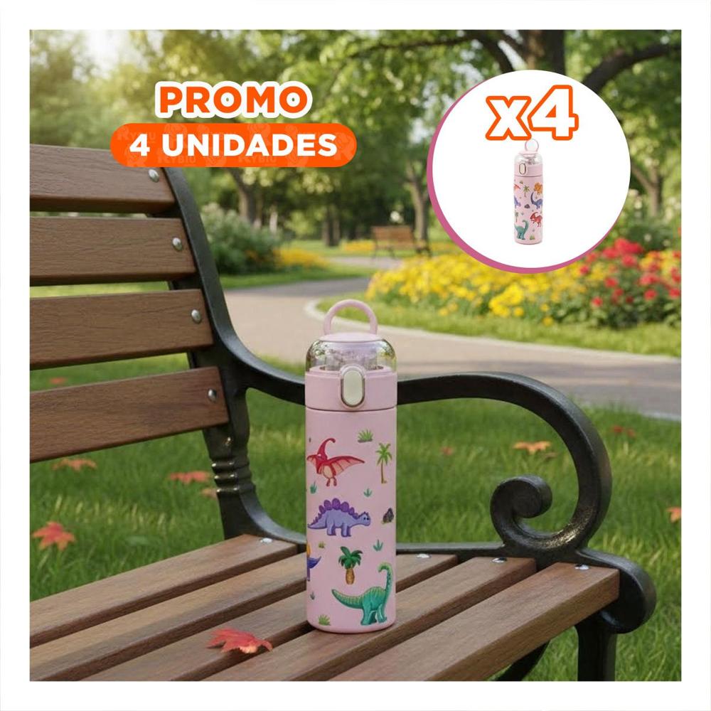 Pack4 Frasco 420ml Dinosaurio Rosado con Diseno Infantil para Regalos YRegalo Sticker