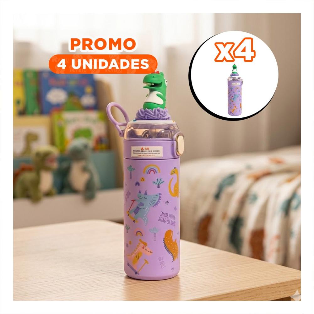 Pack4 Copo Divertido 420ml Dinosaurio 3D Lila para Ninos en Escuela y Hogar YPapel Regalo