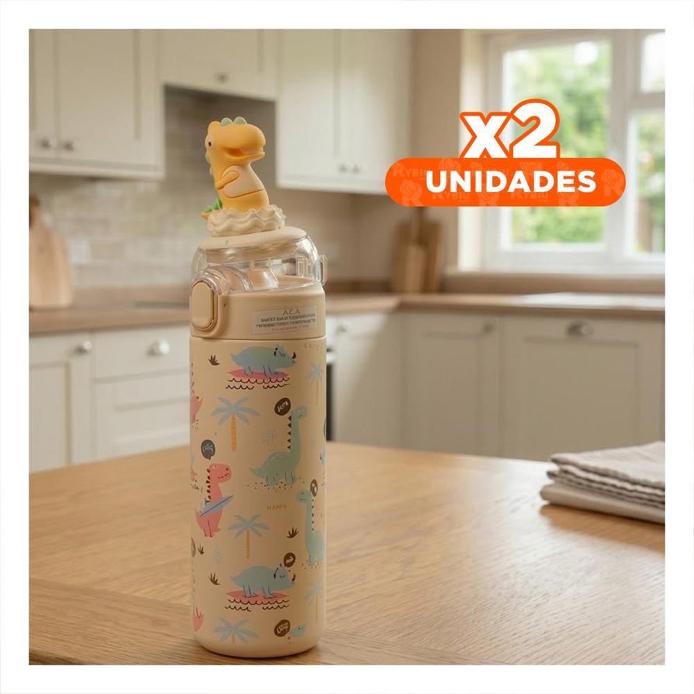 Pack2 Copo 420ml Dinosaurio 3D Crema para Ninos con Tapa Facil de Abrir