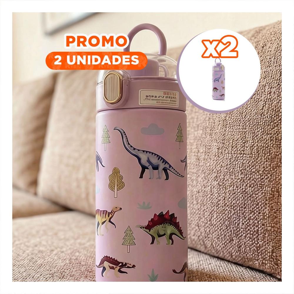 Pack2 Copo Portatil 420ml Dinosaurio Lila para Ninos con Tapa Hermetica YPapel Regalo