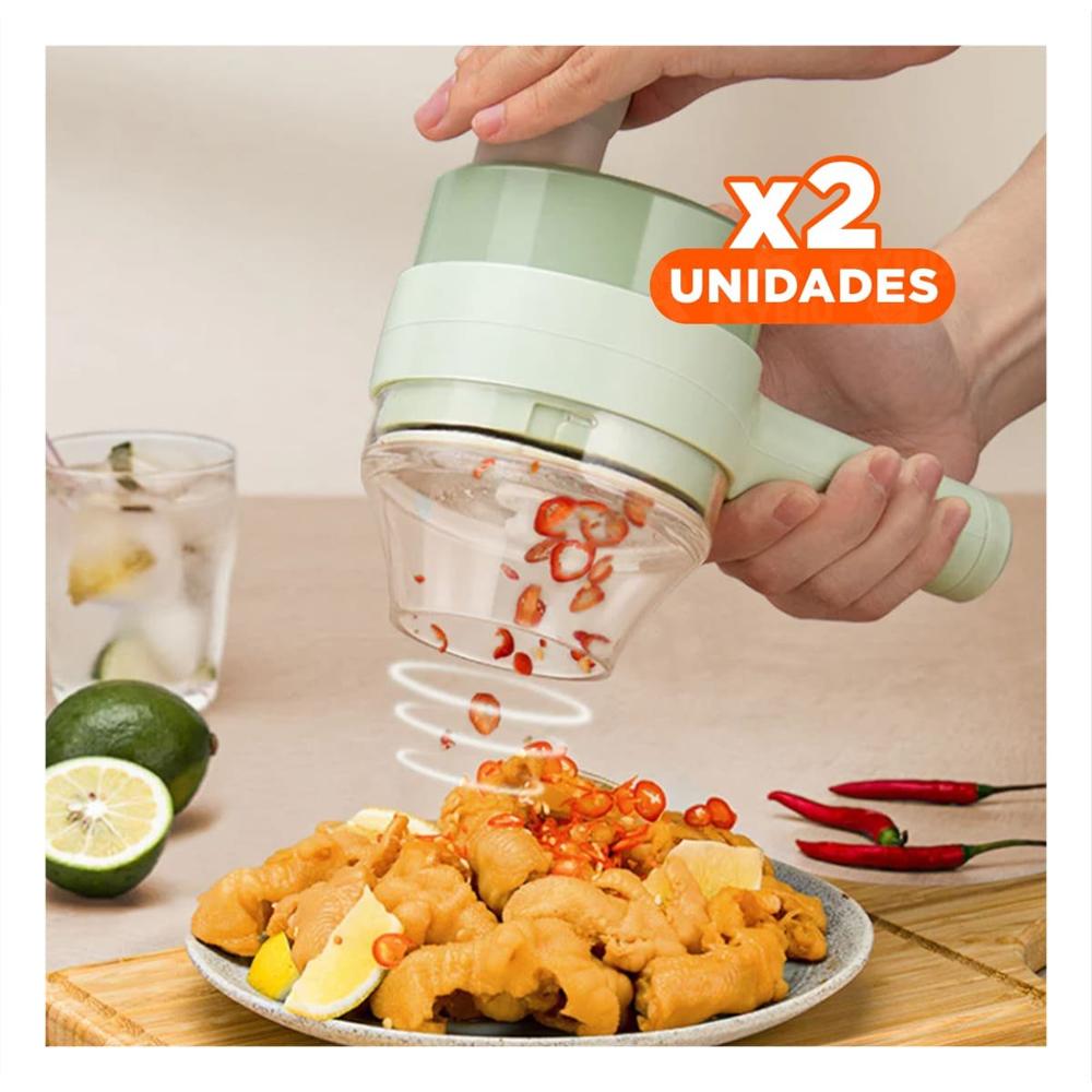 Pack2 Triturador Portatil Recargable 4 en 1 Verde facil de Usar para Verduras Frescas
