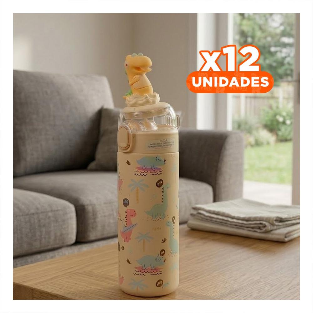 Pack12 Contenedor Infantil 420ml Dinosaurio 3D Crema para Agua y Jugos en Casa YRegalo Sticker