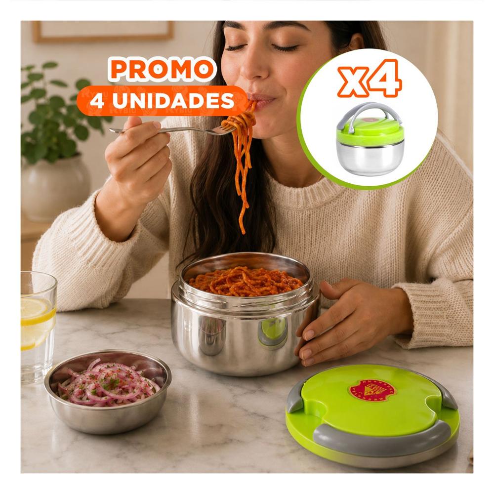 Pack4 Envase Alimentario Color Verde con Capacidad de 1200ml y Forma Circular YRegalo Sticker