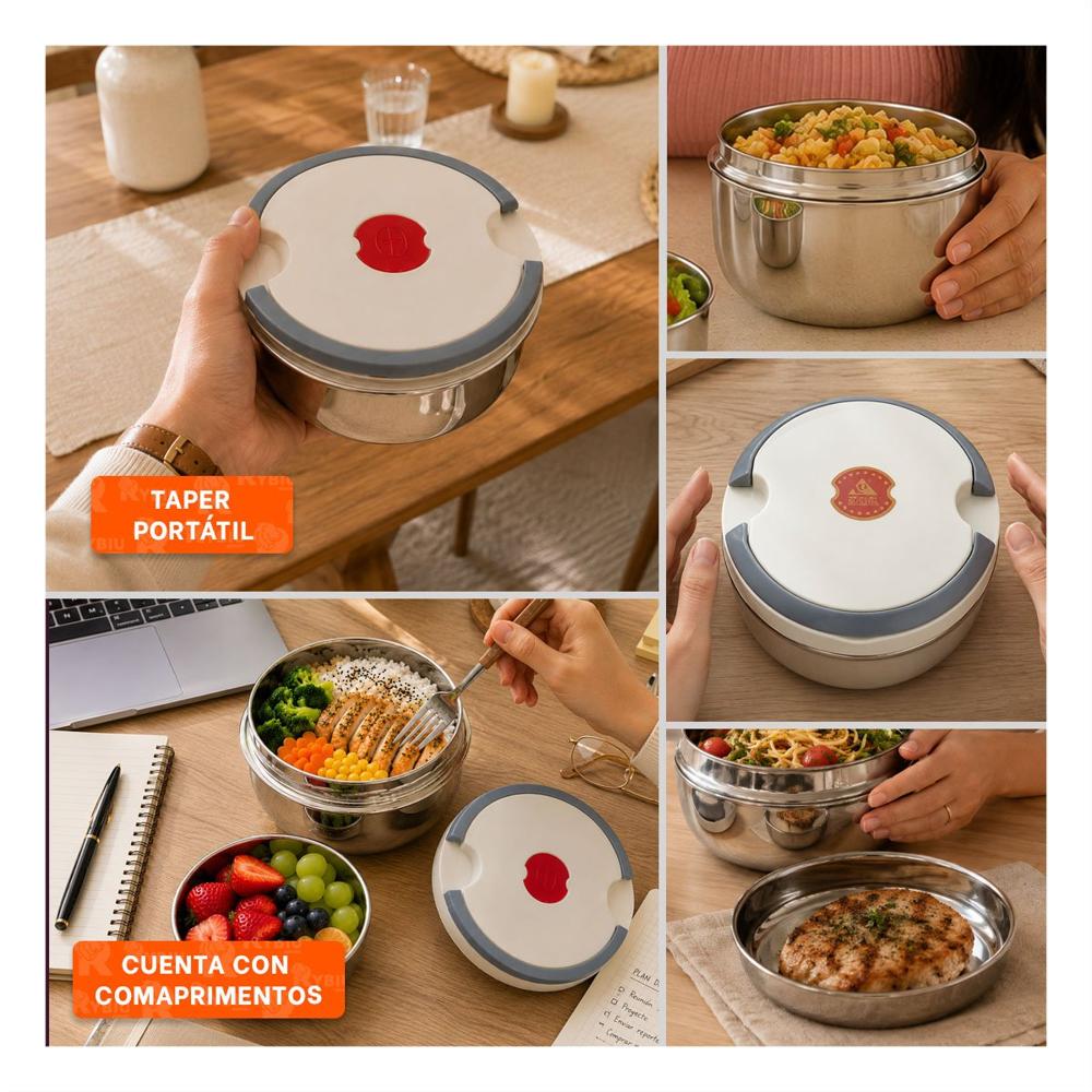 Portacomidas 1200ml Color Blanco con Tecnologia Isotermica y Diseno Circular YLigas Regalo
