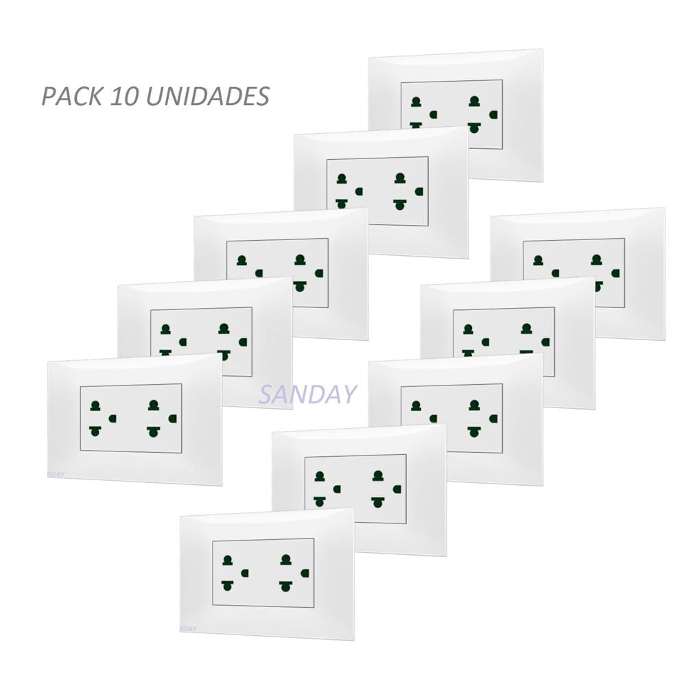 TOMACORRIENTE DUPLEX UNIVERSAL CON TIERRA PACK 10 UNIDADES NEVE UP PLACA BLANCA Y DADO BLANCO VIMAR