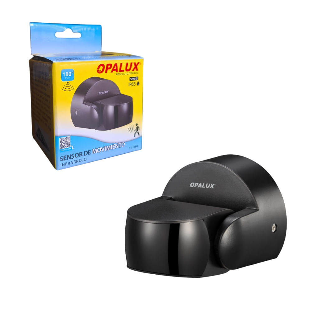 Sensor de Movimiento Infrarrojo 12m 180° Sensibilidad, Tiempo y Luz Opalux ST-15FG Negro