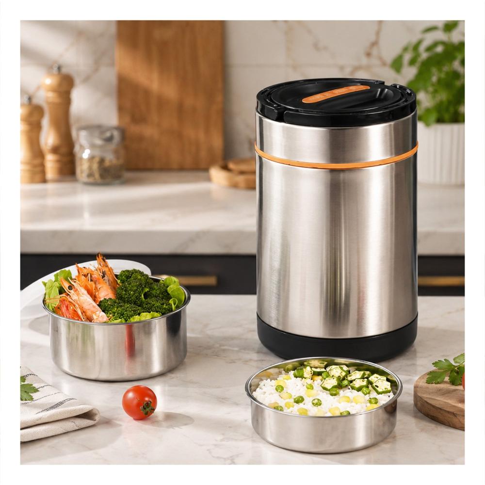 Envase para Llevar Comidas 1400ml Color Naranja con Acabado Plateado YPapel Regalo