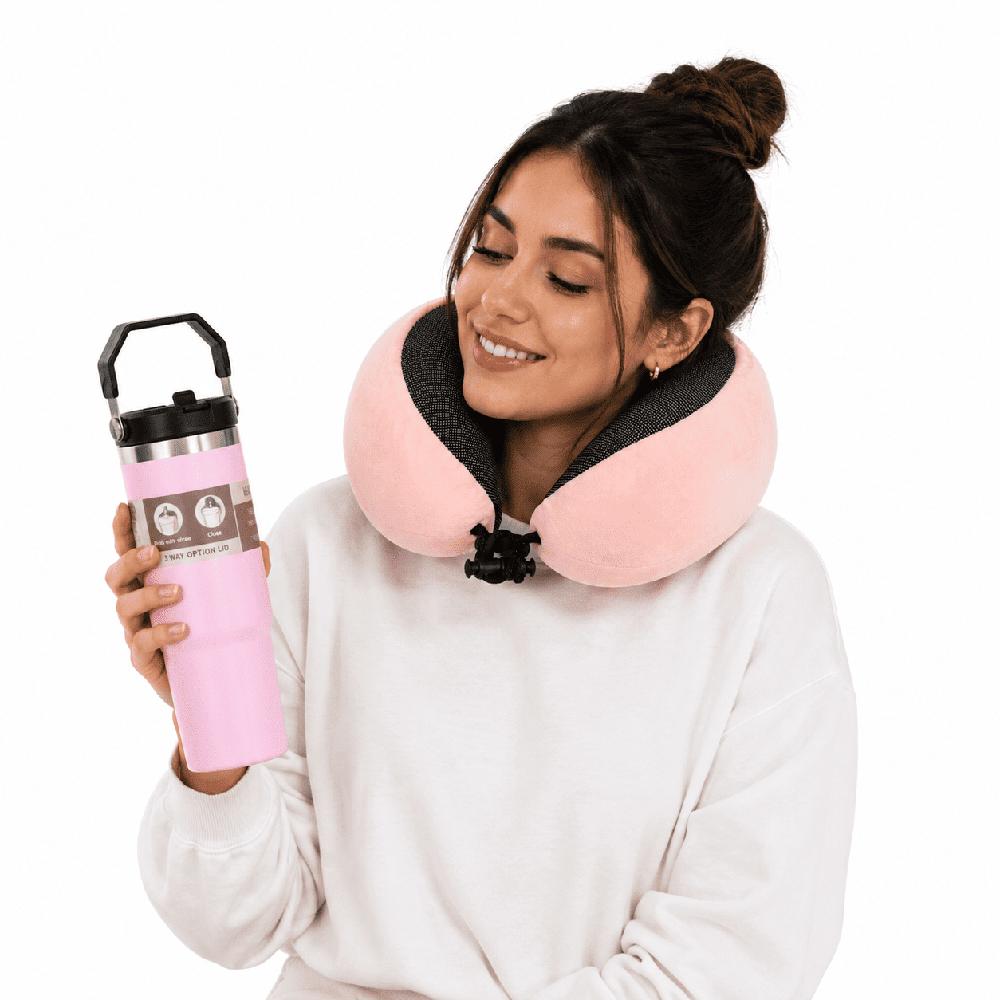 Combo Cojin Viajero y Termo Mug 600 ml Color Variado